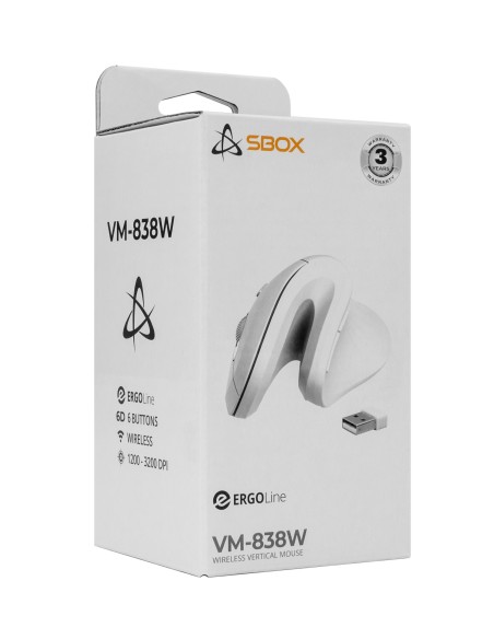Mouse Verticale Ottico Ergonomico Wireless Bianco, VM-838W-W