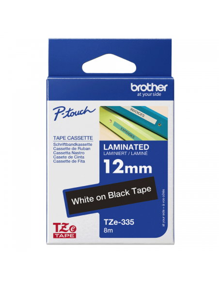 BROTHER NASTRO LAMINATO DA 12 MM (8 M) COLORE BIANCO SU NERO