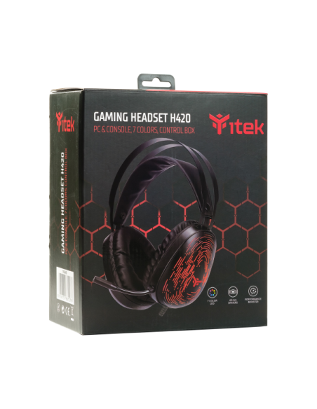 CUFFIA ITEK GAMING "H420" 7.1 VIRTUAL, 7 2COLORI LED,2x3, MICROFONO,CONTROLLO VOLUME, 2x3MM E USB CON ADATTATORE - ITHGH420