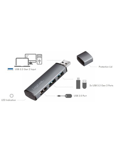 Hub USB 3.2 Gen2 3 Porte tipo A compatto