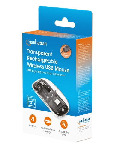 Mouse Ottico Wireless 1600 Dpi con Micro Ricevitore USB Bianco Trasparente