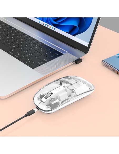 Mouse Ottico Wireless 1600 Dpi con Micro Ricevitore USB Bianco Trasparente