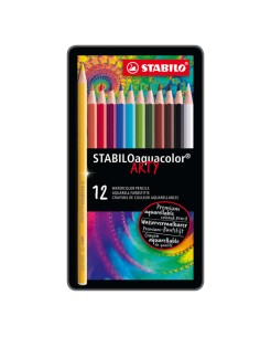 Pastello Aquacolor 1612 - tratto 2,80 mm - colori assortiti - Stabilo - astuccio in metallo 12 pezzi