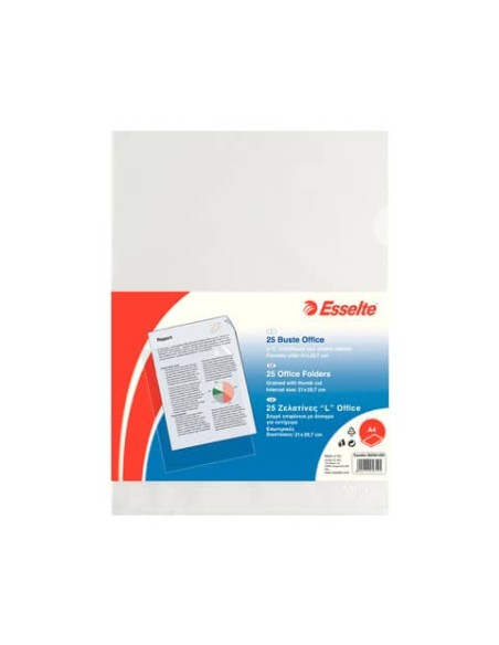 Buste a L non perforate Esselte OFFICE PP antiriflesso trasparente A4 goffrate conf.25 - 392581200 Buste a L non perforate Esselte OFFICE PP antiriflesso trasparente A4 goffrate conf.25 - 392581200