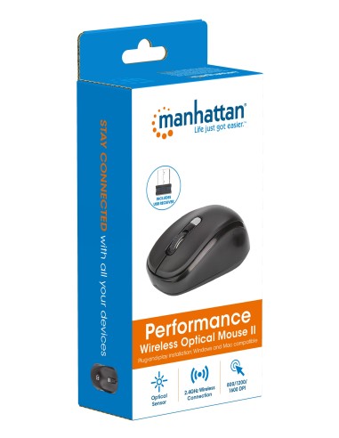 Mouse Ottico Wireless 1600 Dpi Nero, Performance II