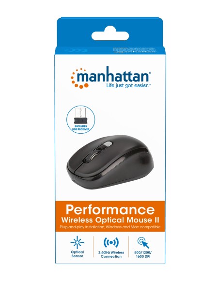 Mouse Ottico Wireless 1600 Dpi Nero, Performance II