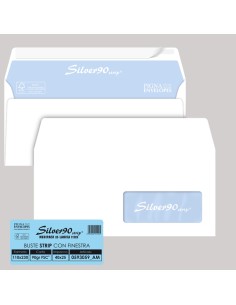Busta SILVER90 STRIP FSC - bianca - internografata - con finestra - 110 x 230 mm - 90 gr - Pigna Envelopes - conf. 25 pezzi
