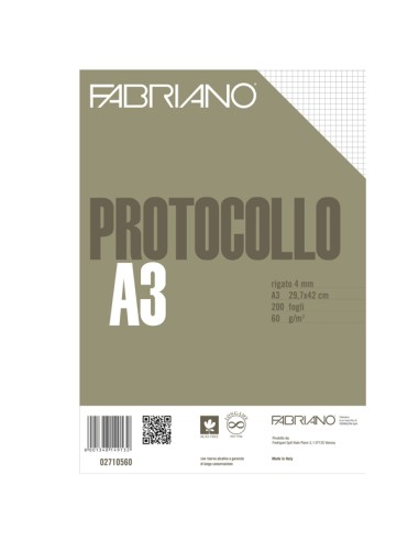 Foglio protocollo - A4 - 4 mm - 60 gr - Fabriano - conf. 200 pezzi