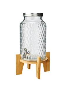 Caraffa con rubinetto - base bamboo - 5,6 L - vetro - trasparente - Leone