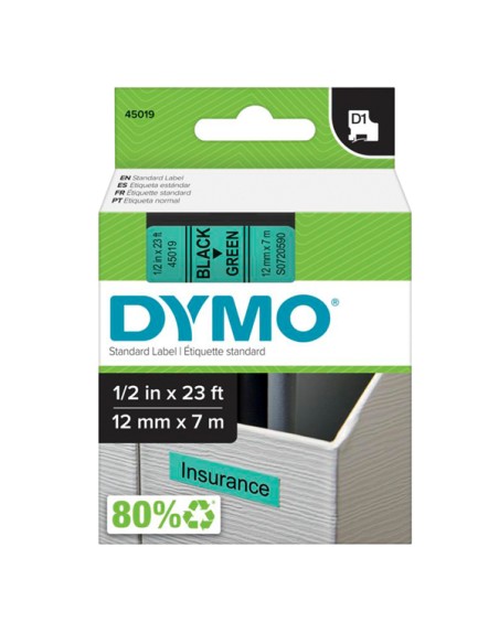 Nastro D1 450190 - 12 mm x 7 mt - nero/verde - Dymo