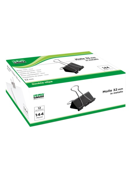 Molla Double Clips - 3,2 cm - nero - Lebez - conf. 12 pezzi