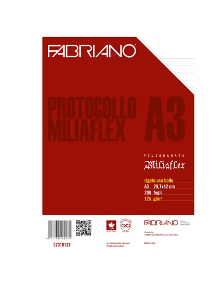 Foglio protocollo - A4 - uso bollo - 125 gr - Fabriano - conf. 200 pezzi