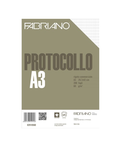 Fogli protocollo - A4 commerciale - 60 gr - Fabriano - conf. 200 pezzi