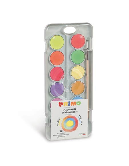 Pastiglie Acquerelli fluo e metal - Primo - astuccio 12 pezzi
