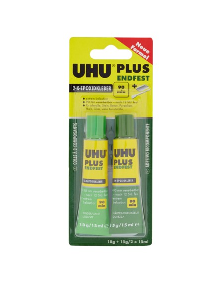 Colla bicomponente Plus 90 min - 30 ml (2x15ml) - trasparente - UHU