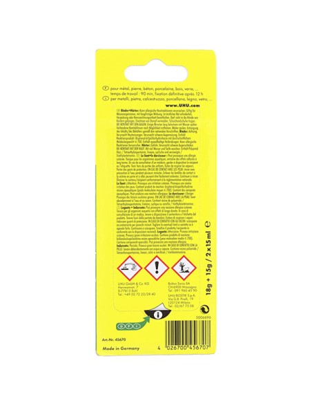 Colla bicomponente Plus 90 min - 30 ml (2x15ml) - trasparente - UHU