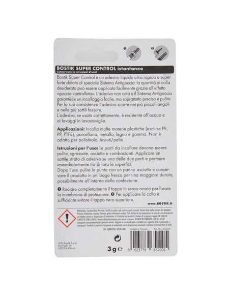 Colla istantanea universale Super Control - 3 gr - trasparente - Bostik