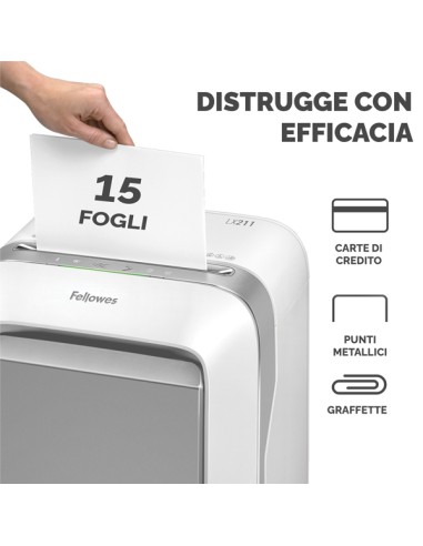 Distruggidocumenti LX-211 - a microframmenti - bianco - Fellowes