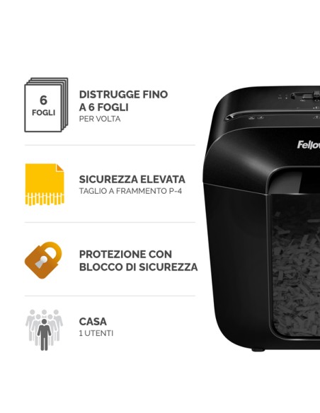 Distruggidocumenti LX-25 - a frammenti - nero - Fellowes
