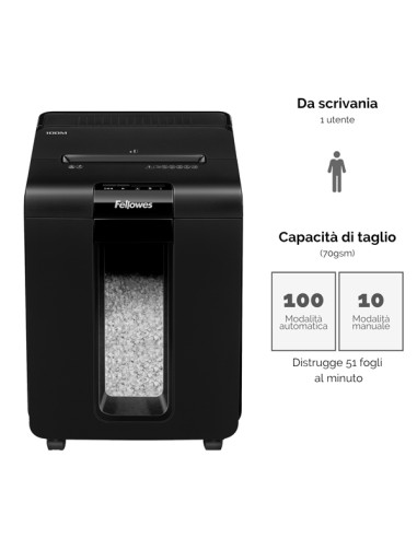 Distruggidocumenti automatico 100M - a mini frammenti - Fellowes