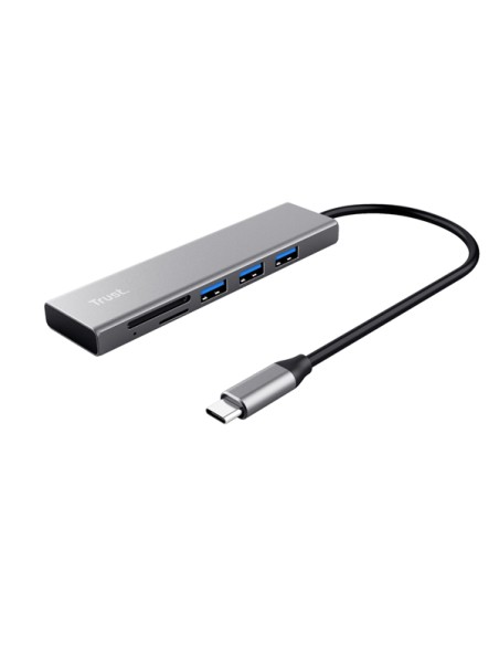 Hub USB-C veloce e lettore di schede - 3 porte - argento - Trust