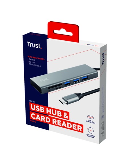 Hub USB-C veloce e lettore di schede - 3 porte - argento - Trust