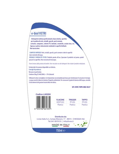 Detergente vetri e multiuso Ebiol - trigger 750 ml - Livrex
