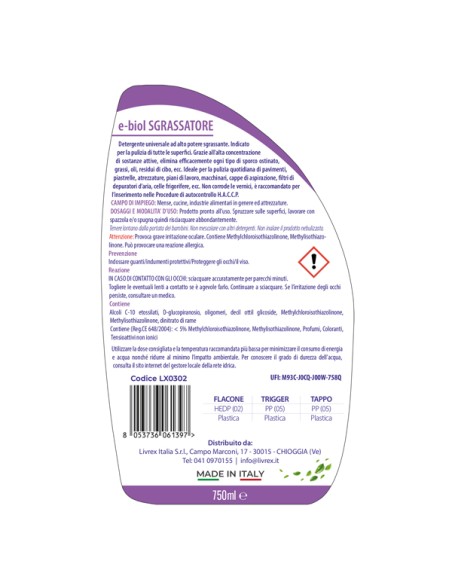 Sgrassatore Ebiol - trigger 750 ml - bergamotto - Livrex