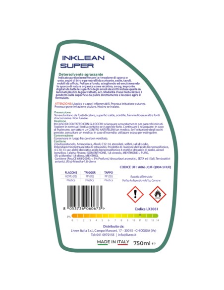 Detergente sgrassatore Inklean Super - menta - 750ml - Livrex